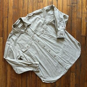 Vtg 90s Orvis Heavy Outdoors Hunting Safari Shirt Men Large Beige Button Down